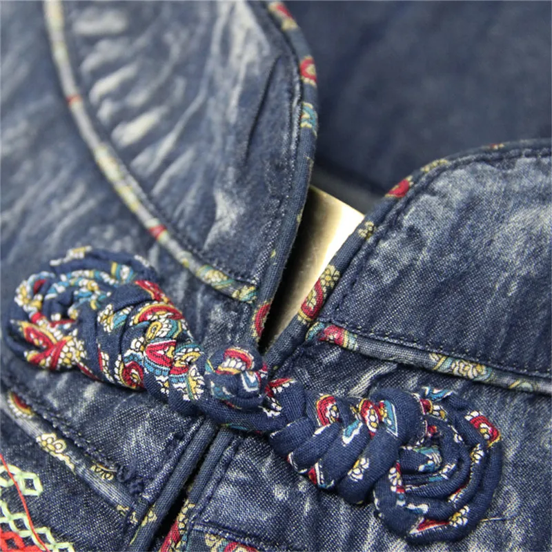 Vintage Autumn Dress Women 2018 Brand Denim Vestidos Stand Collar Long Sleeve Embroidery Belted Slim Wasit Women Dresses 82115 (19)