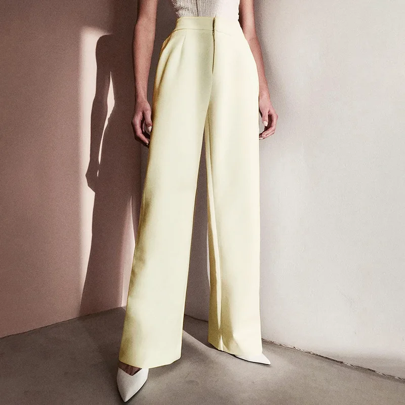 

Elegant Lady Wide Leg Pants Light Cooked Breeze Solid Color High Waist Casual Trousers Micro Flare Pants Women Cargo Pants