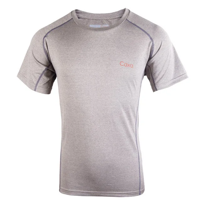 Мужские летние быстросохнущие дышащие футболки CAXA Coolmax для прогулок на открытом воздухе с коротким рукавом для занятий спортом, тренажерного зала, бега, альпинизма, футболки - Цвет: Бежевый