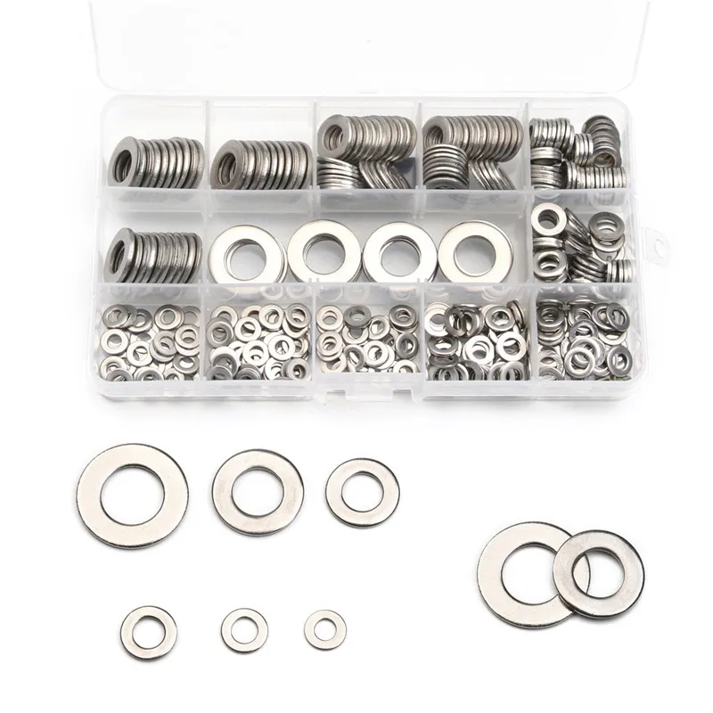 

ZENHOSIT 395Pcs Stainless Steel M4 M5 M6 M8 M10 M12 Flat Washer Metric Plain Washer Lock Screw Gasket Hardware Accessories Box