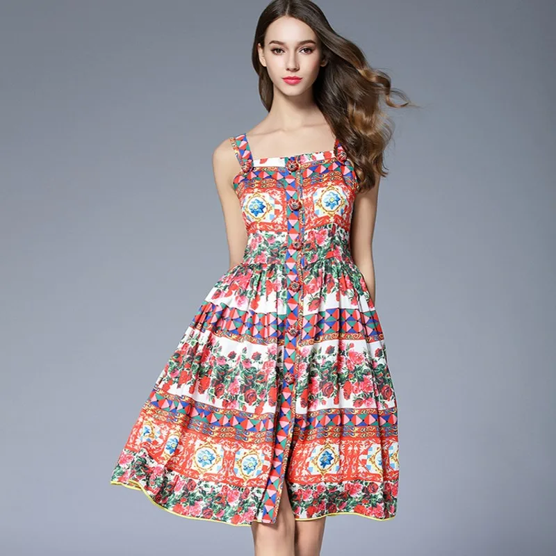 

2019 New Runway desgin high quality Rose Kleider Dress Floral Sundress Women Summer Diamond Beaded Party dresses Vestidos robes