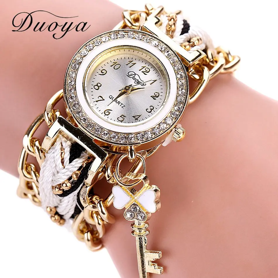 

2017 Duoya Fashion Brand Ladies Watch Women Gold Weave Hand Bracelet Wristwatches For Women Luxury Crystal Quartz Watch DY009