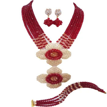 

Beautiful Wine Gold Nigerian Wedding Beads African Jewelry Set Crystal Jewelry Sets 6DHJZ17