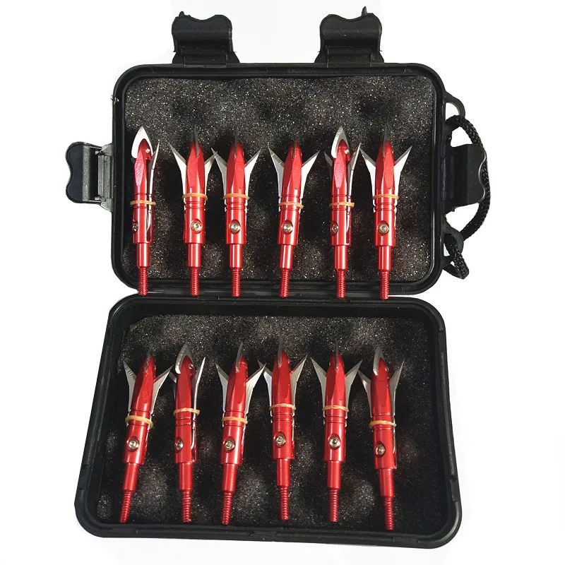 Pontas de Flecha Afiadas para a Caça com Caixa Archery Broadhead Besta Pontos Parafusados 100 Grão 2.3 Corte Lâminas 12 Pçs