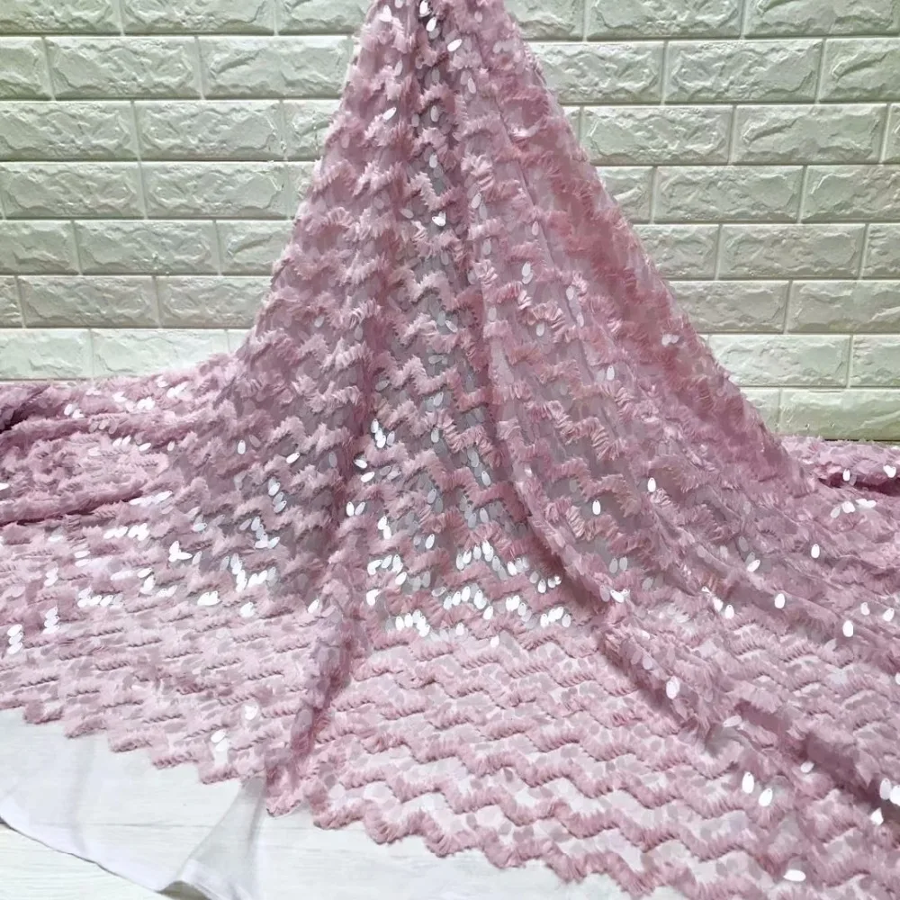 

2019 High Quality African Lace Fabric Gold , PINK WHITE French Net Embroidery Sequins Tulle Lace Fabric For Nigerian party Dress