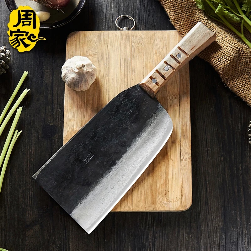 ZHOU Carbon Steel Handmade Knives Cutting Big Bone Strong Chef Chopper