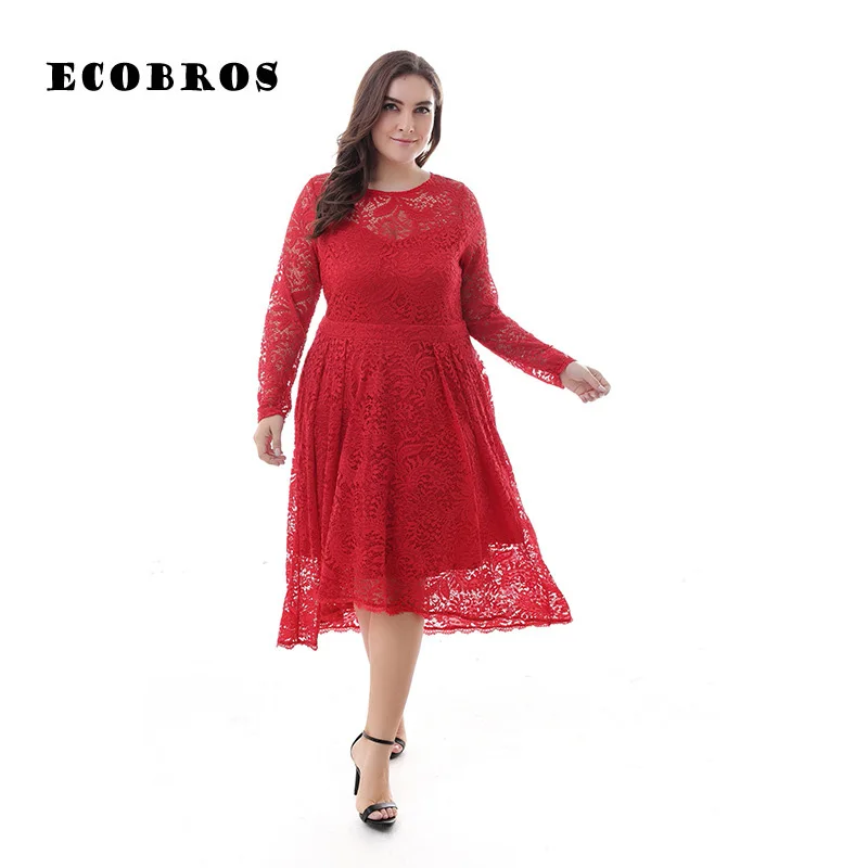 

Big size 8XL 2019 Woman summer lace dress long sleeves Elegant plus size women clothing 8xl party dress vestidos clearance sale