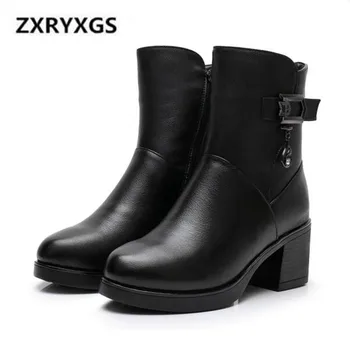 

2019 New Winter Boots Women Shoes Fashion Decoration Black Genuine Leather Boots Non-slip Wild Comfort Plus Velvet Martin Boots
