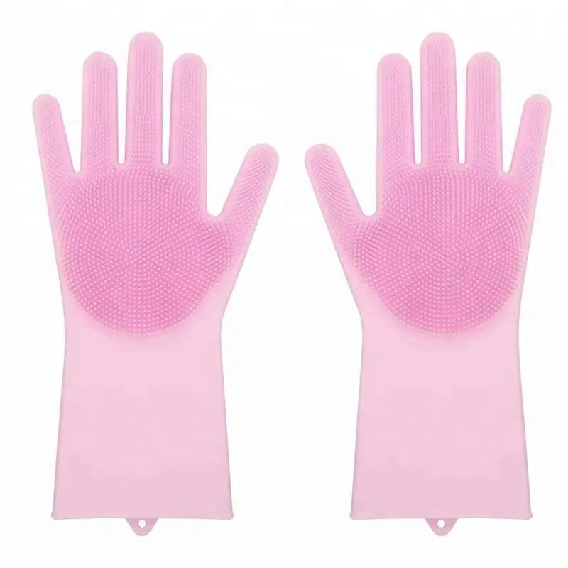 1 пара Многоцелевой Кухня, силикон губка для посуды Перчатки Модный пищевой сорт чистящий посудомоечный хозяйственные перчатки - Цвет: Розовый