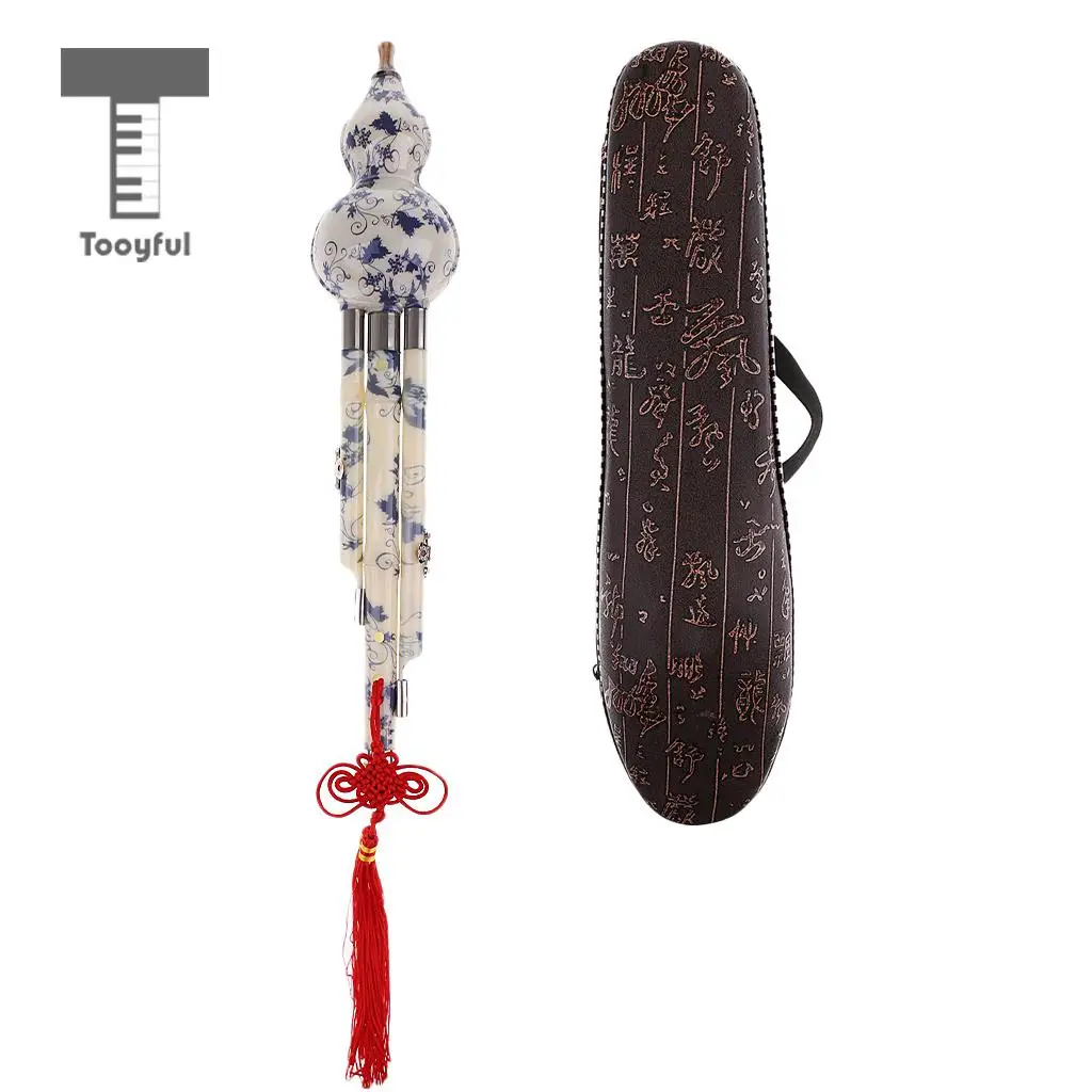Tooyful Chinese Cucurbit Flute Hulusi Gourd Flauta Hulusi C/Bb Key Porcelain Calabash Flute Folk Musical Instrument with Case