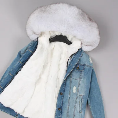 Зимняя куртка для женщин натуральный мех пальто парка енота воротник кролика рекс лайнер бомбер джинсовая Уличная мода - Цвет: color 10