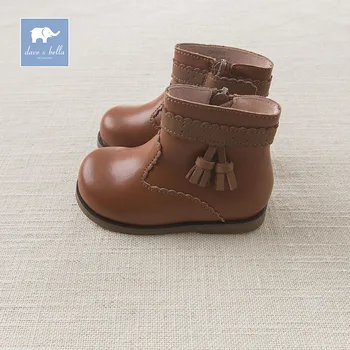 

Dave Bella autumn winter girl brown genuine leather fashion boots brand shoes DB6011