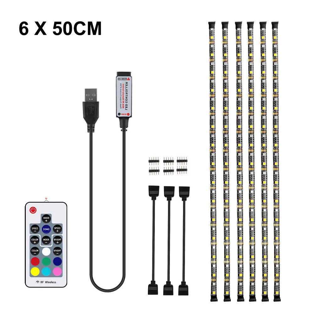 USB Светодиодная лента светильник 5050 RGBW RGBWW RF пульт дистанционного управления 50 см 1 м 2 м 3 м 4 м для ПК ТВ фоновый светильник ing гибкий светильник DC5V - Испускаемый цвет: 6x50cm