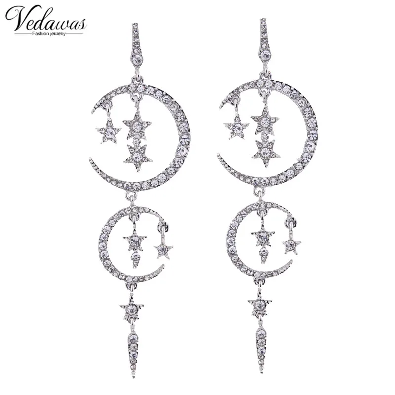 Vedawas New Luxury Full Crystal Mulilayer Star Moon Pendant font b Earrings b font Fashion Women