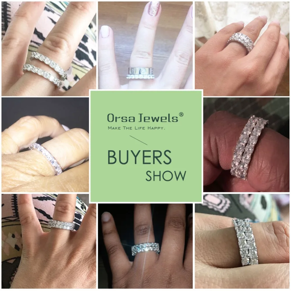 ORSA JEWELS Luxury Austrian Crystal Finger Eternity Ring with Purple or Clear AAA Cubic Zirconia Silver Color Ring Jewelry OR31