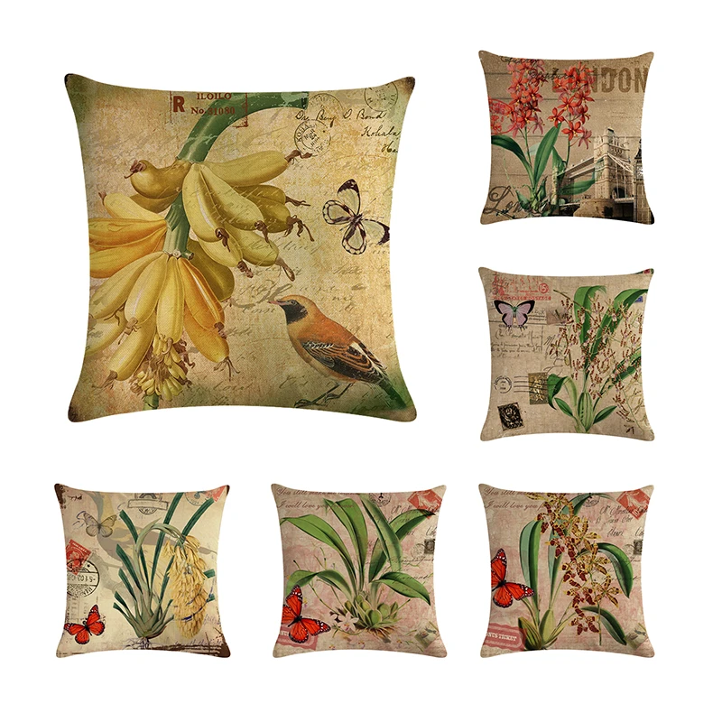 Romantic Flower Cotton Linen Throw Pillow Case Home Decor Waist Cushion Cover