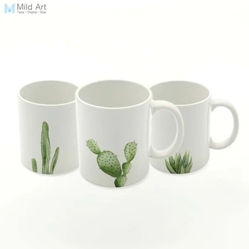 

Watercolor Green Cactus Plants Nordic Style Kitchen Cafe Home Ceramic Water Cups Creative Gifts Drinks Coffee Tea Milk Mugs Set