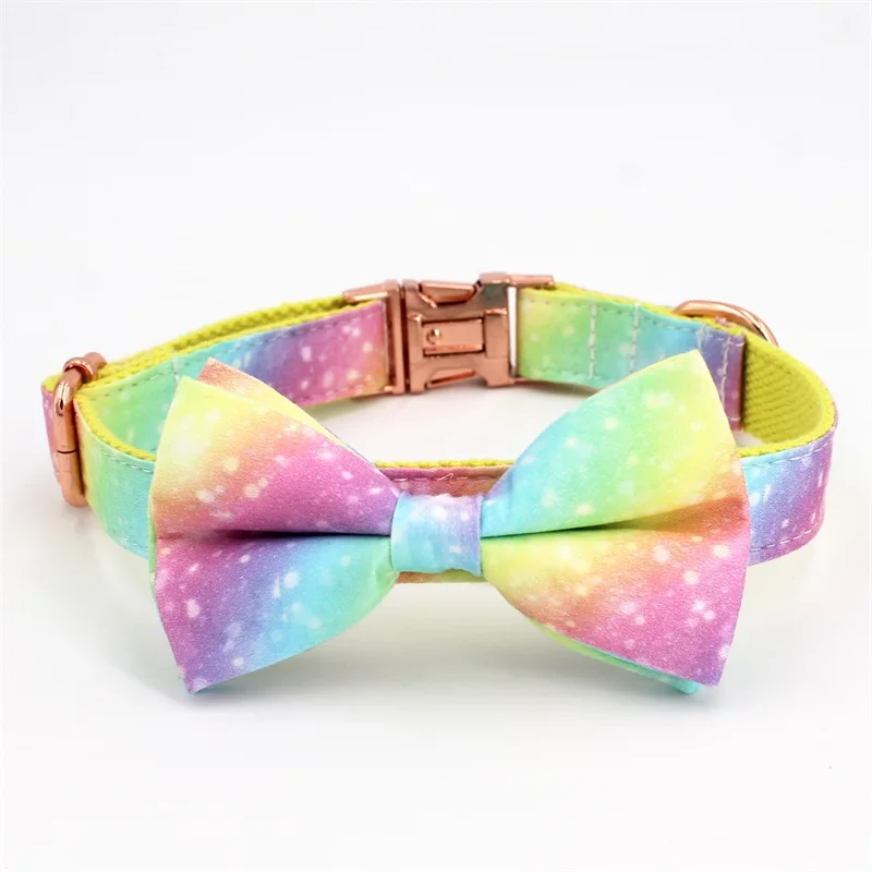 rainbow Dog Collar Bow Tie with Metal Buckle Big and Small Dog&Cat Collar Pet Accessories