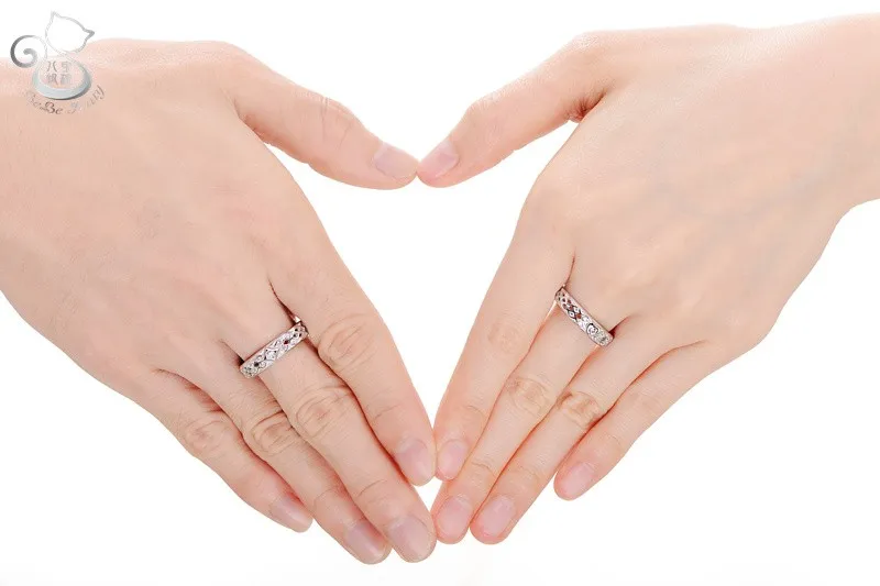 Пользовательские Западной стерлингового серебра его и ее сердце обручальное Обручение пара Promise Ring Набор для Для мужчин и Для женщин anillos de BODA
