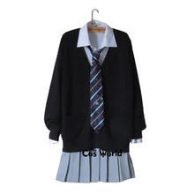 Аккуратный студенческий школьная форма Япония JK форма для средней школы зимний черный кардиган с v-образным вырезом серая плиссированная юбка рубашка костюмы