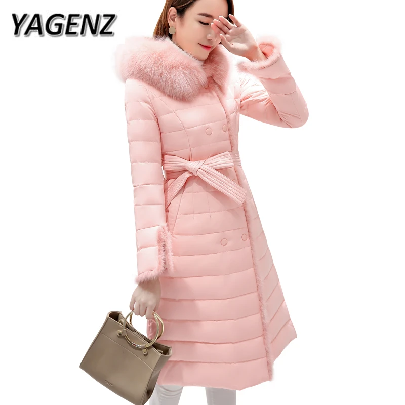 

2018 New Winter Fox fur Fur collar Women Jacket Hooded Coats High-grade Slim Down Thick Warm Lady Long Outerwear Pink Gray Black