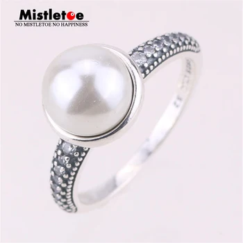 

Genuine 925 Sterling Silver Elegant Beauty, White Pearl & Clear CZ Ring Compatible with European Original Jewelry