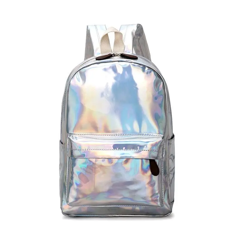 

2019 New Fashion Women Soft Laser PU Leather Travel Backpacks Female Holographic Backpack Girl Silver Hologram School Bags