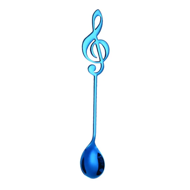 Ложка из нержавеющей стали, кофейная форма, музыкальная тема, чайная ложка для перемешивания, небольшой десерт, мороженое, ложка, креативные столовые приборы - Цвет: Blue