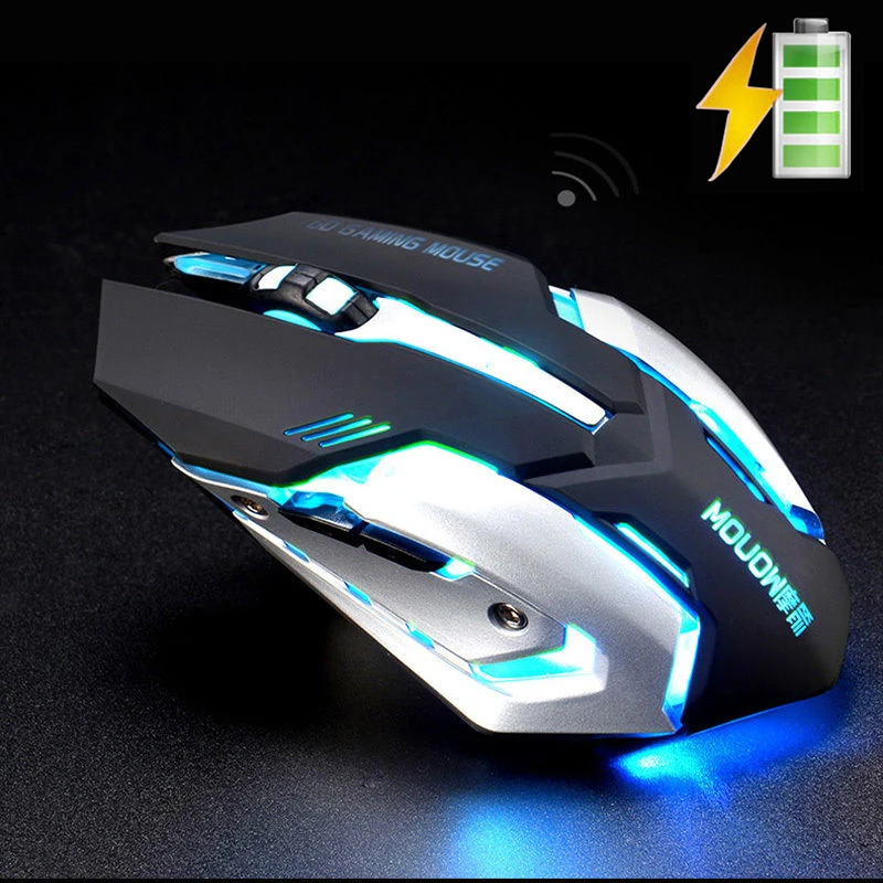 

A8 2.4GHz Wireless Rechargeable Silent Gaming Mouse 1600DPI 7 Colors Backlit Breath USB Optical Ergonomic Gamer Mouse PC Laptop