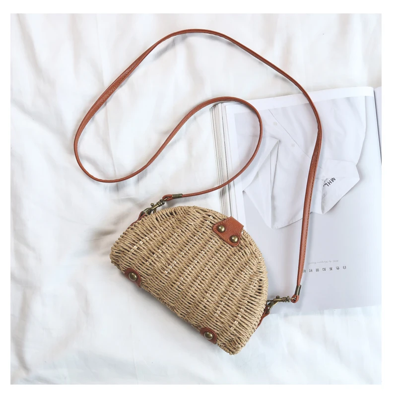 Soomile соломы один сумка женская наклонной мешок леди Винтаж Crossbody ручной Kintted Сумки