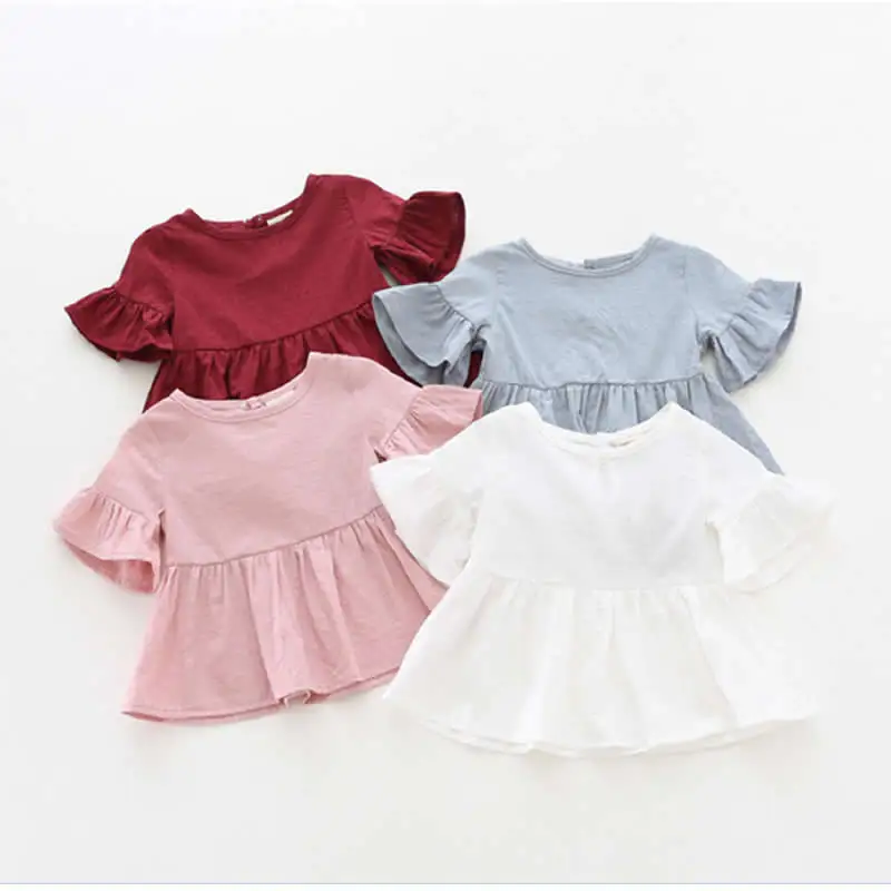 Baby Girls Shirts Summer New Fashion Blousees Girls Lotus Leaf Shirt Short – Sleeved Toddler Shirt Doll Korean Version