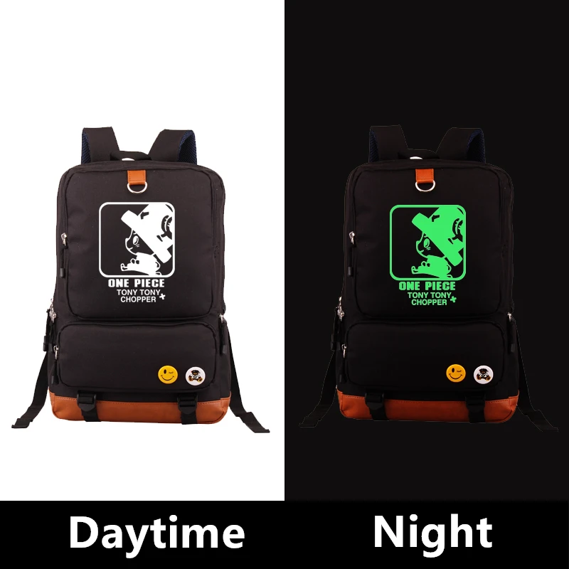 

Anime ONE PIECE Tony Tony Chopper Kawaii Emoji Luminous Printing Canvas Backpacks For Teenage Girls School Bags mochila feminina