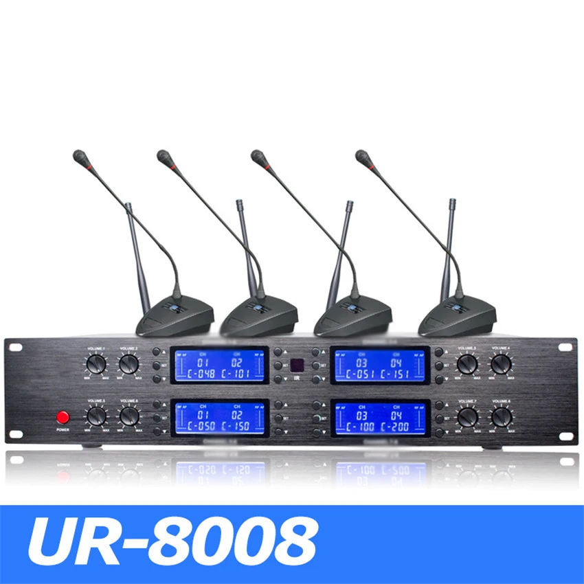 UR-8008 8 قناة لاسلكي المؤتمر سطح المكتب الجدول ميكروفون نظام ل اجتماع الضوضاء إلغاء تردد قابل للتعديل