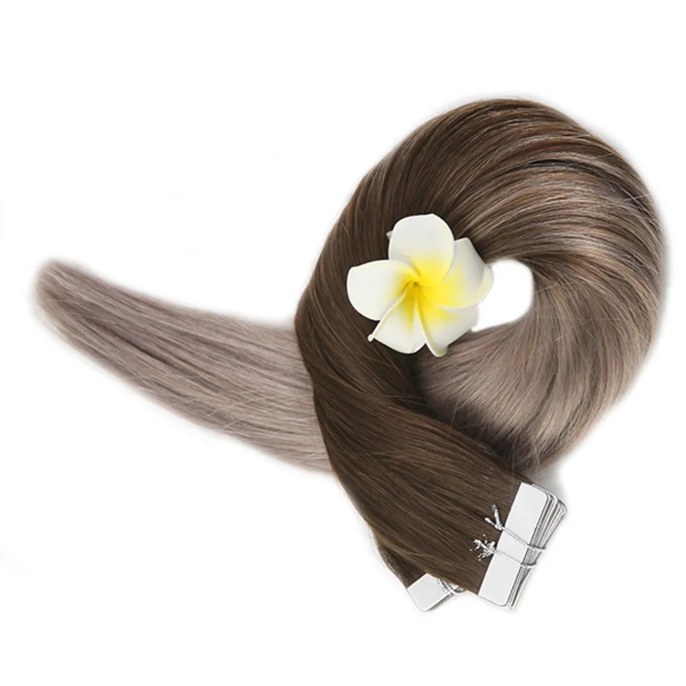 Full Shine Tape in Hair Extensions Balayage Color Seamless 100% Remy Human Tape Hair Extensions 50 Gram Per Package 20 Pieces