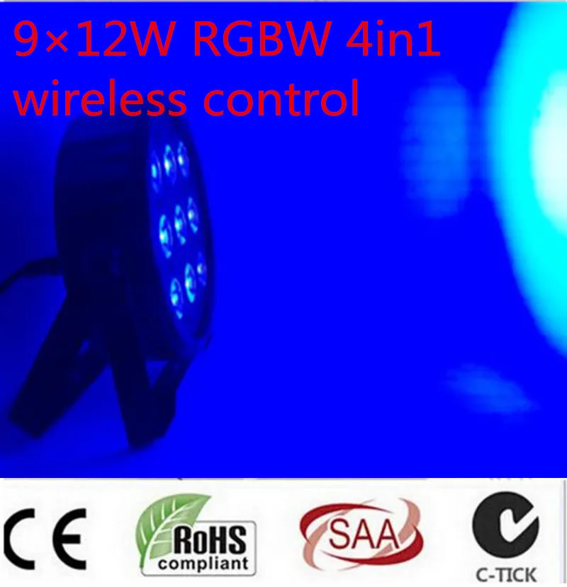 4pcs Wireless remote control LED Par CREE 9x12W 4in1 RGBW Led Stage Light LED Flat SlimPar Quad Can With DMX512 Flat DJ