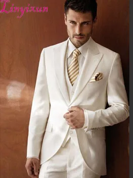 

Linyixun White Ivory Men Suit for Wedding Groom Suit Men Blazer Mariage Casual Prom Jacket Slim Fit Tuxedo Suit With Pants