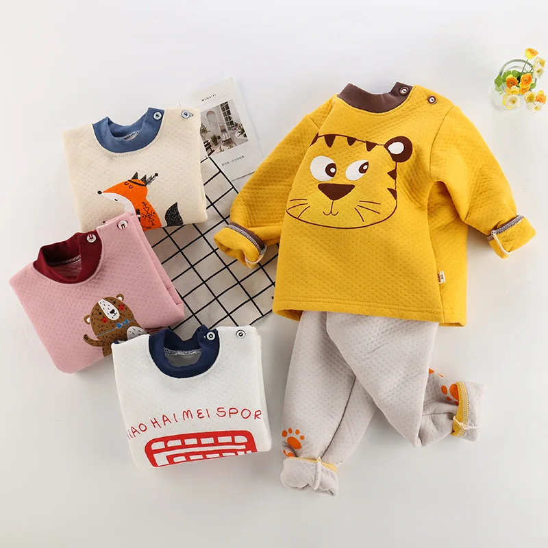 

Loozykit Kids Cotton Pajamas Set Winter Children Girls Boys Warm Sleepwear Clothing Set Spring Warm Thick Shirts + Pants 2pcs