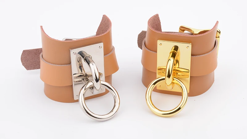 Harajuku Customized Hand Crafted Two Layer Real Leather Bracelet Kawaii Oversized Leather Collar Punk Silver O Round Bangles Men 12