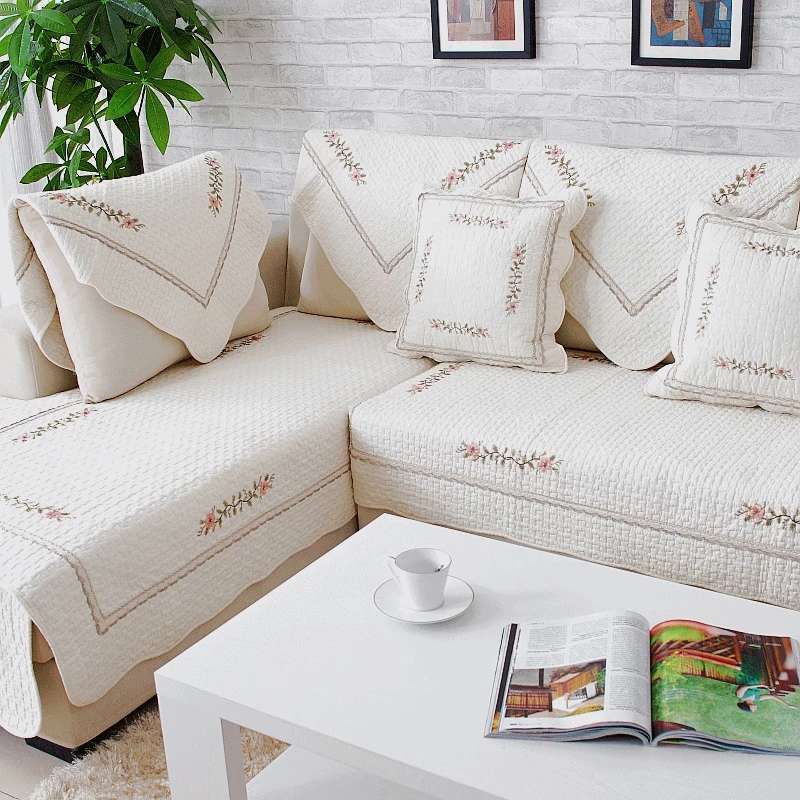 2016 New Arrival 100 Cotton Embroidered Pastoral Floral Sectional Sofa
