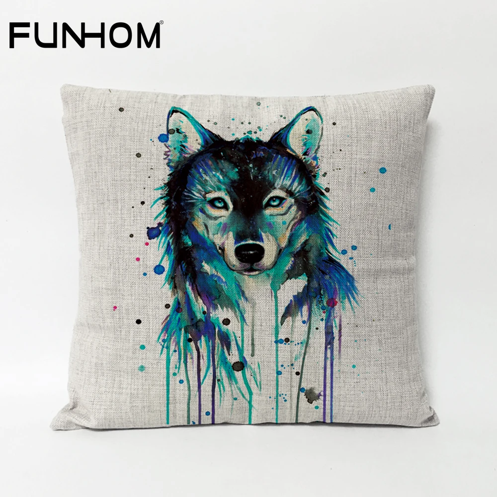 Креативные акварельные подушки с волком искусственная голова волка для дивана