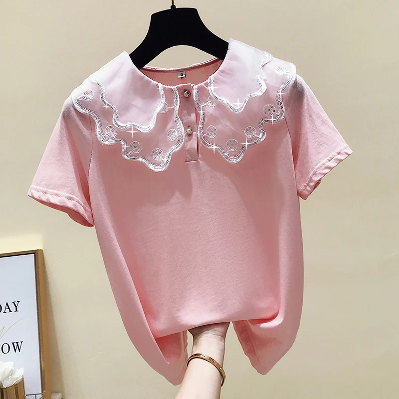 Летняя женская открытая футболка с коротким рукавом и круглым вырезом в стиле
