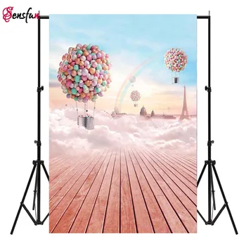 

Photography Background Pink Rainbow Balloons Blue Sky Pattern Photo Studio Backdrop for Children Kids Portrait Shooting