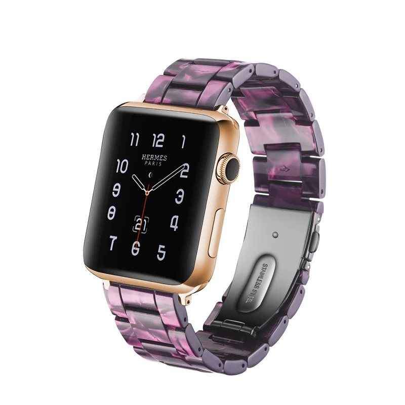 

Women Resin Watchband for iWatch Apple Watch 38mm 40mm 42mm 44mm Series 4 3 2 1 Band Steel Clasp Strap Wrist Bracelet Correas