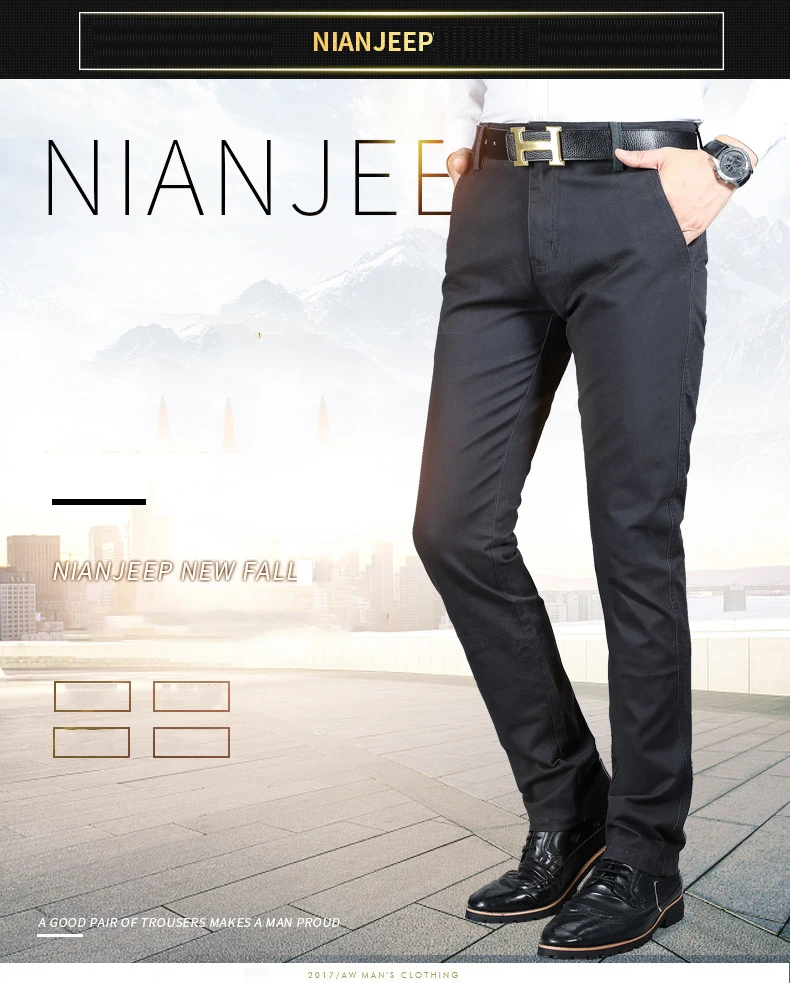 NIANJEEP 2018 Новое поступление мужские повседневные деловые брюки стрейч брюки Обычные прямые брюки большой размер 28-42 Рабочий костюм джоггеры