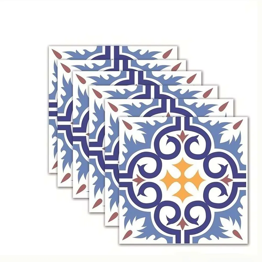 

6pcs/lot Morocco Style Colorful Tile Waist Line Wall Sticker Kitchen Bathroom Tiles Poster Vinyl Floor Diagonal Wall Decals