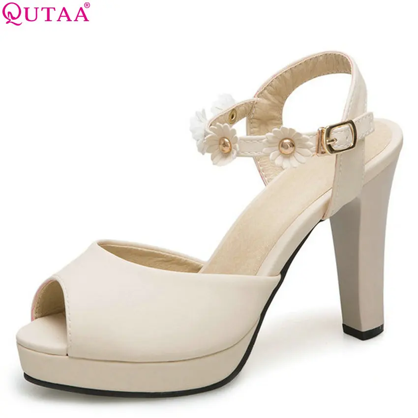 

QUTAA 2018 Women Pumps Summer Platform Women Shoes Pu Leather Square High Heel Out Door Simple Round Toe Women Pumps Size 34-43