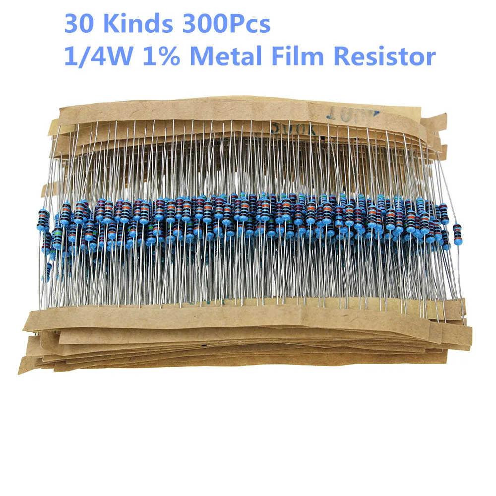 30 видов 1-10 K 100K 220ohm 1 м резисторы 1/4 Вт Сопротивление 1% металлического пленочного резистора пакет Ассорти Комплект