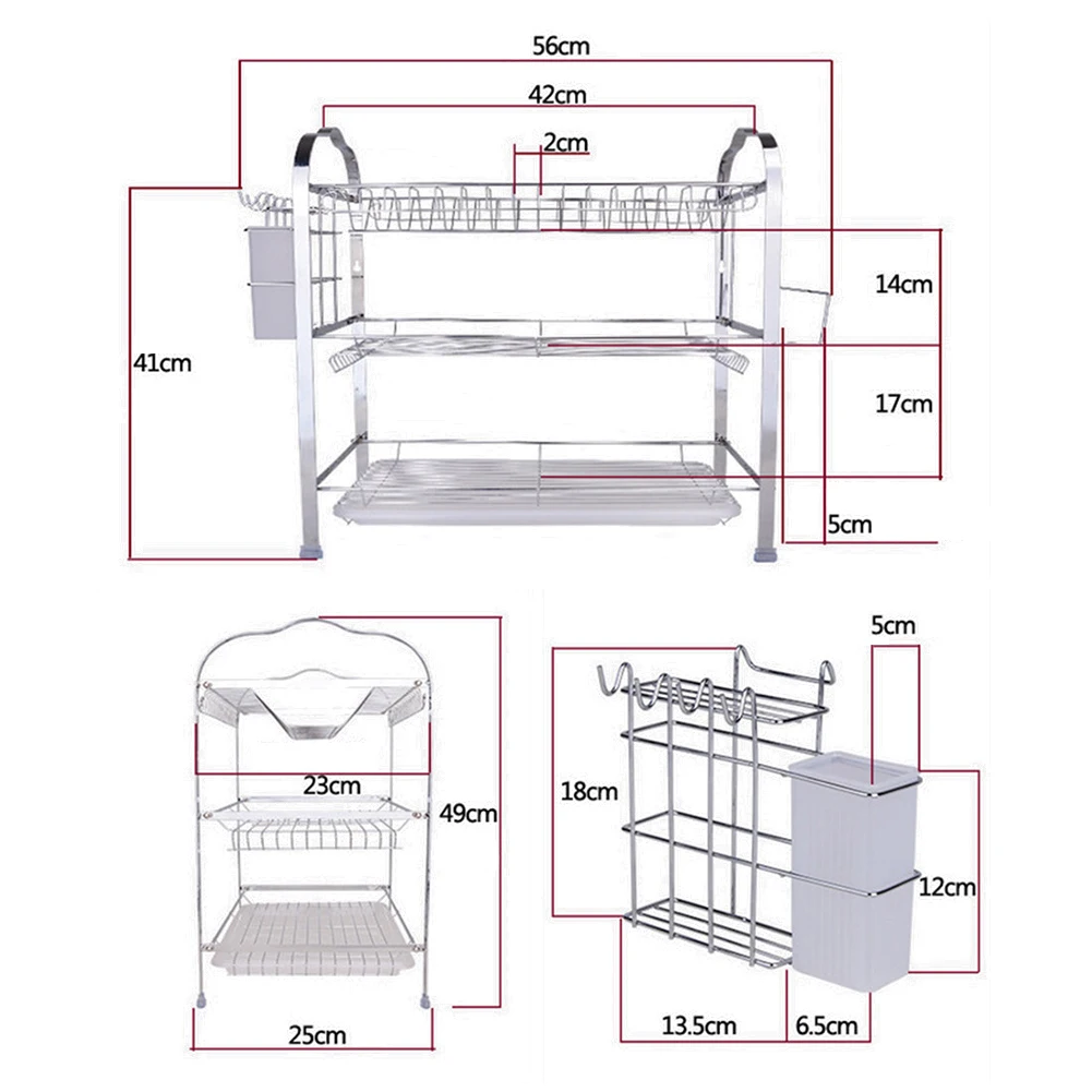 Многофункциональный стеллаж для хранения сушилка для посуды 3-х уровневая Хромированная Подставка-сушилка для посуды Кухня для хранения инструментов с столовые приборы: чашки блюдо стеллажи для выставки товаров