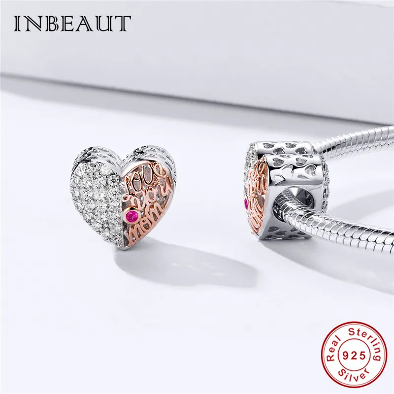 INBEAUT 100% настоящий 925 пробы серебро любовь сердце матери бусы подходит для