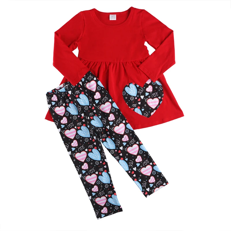 US $80.82 Kaiya Angel 3pcs Children Girls Valentines Day Outfits Red Skirt Long Sleeve Top With Heart Print Scarf Pants Clothes